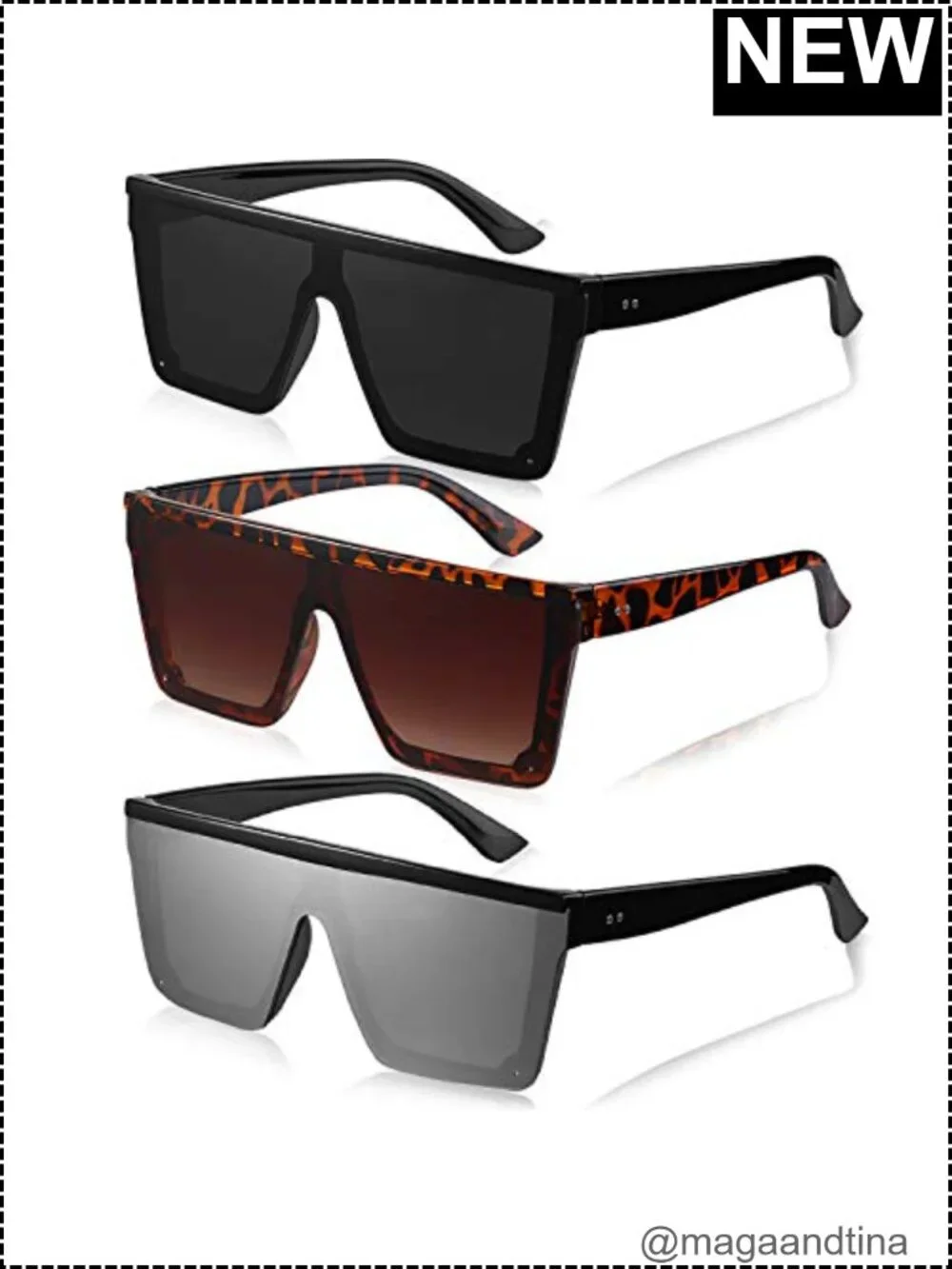 Oversized Square Sunglasses for Women Men 3 Pair Set